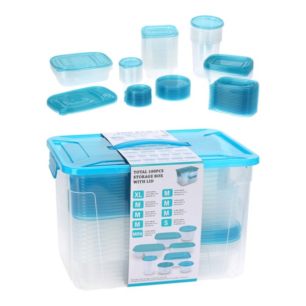 Cajas de almacenaje con tapa, 100 piezas
